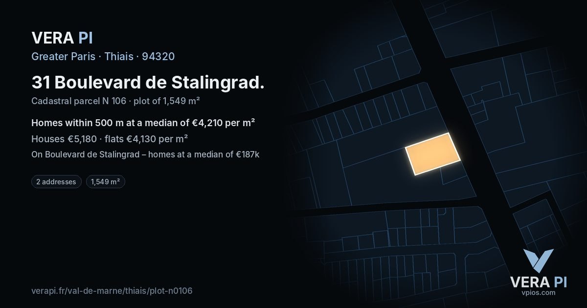 31 Boulevard de Stalingrad, Thiais at night – the plot lit, the parcels around coloured by the prices near them