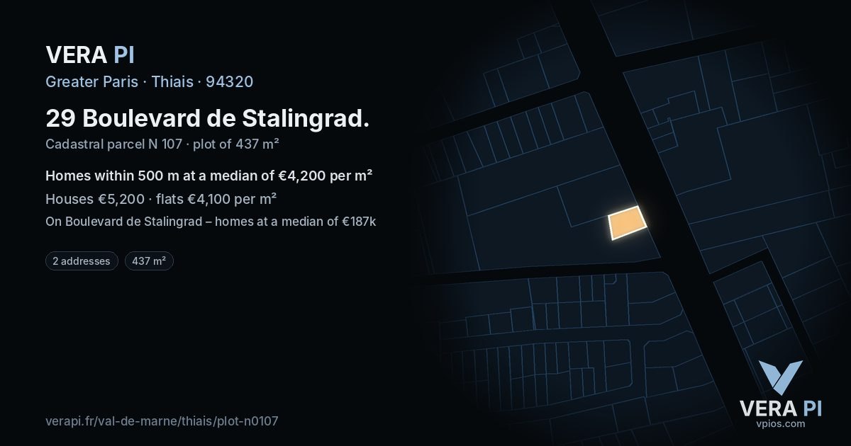 29 Boulevard de Stalingrad, Thiais at night – the plot lit, the parcels around coloured by the prices near them