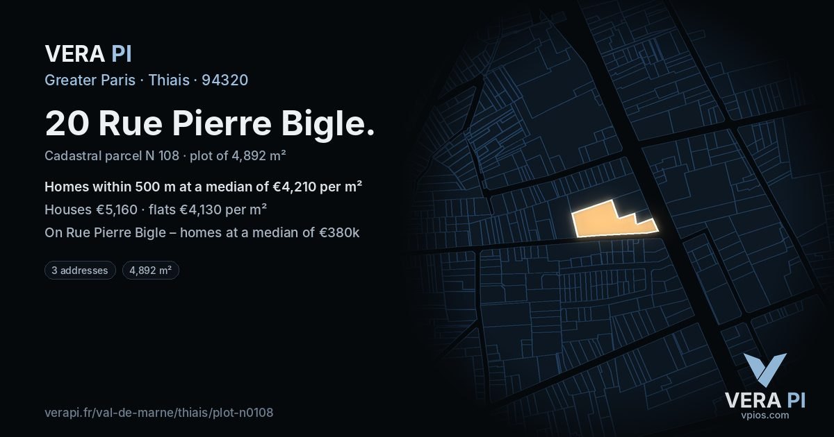 20 Rue Pierre Bigle, Thiais at night – the plot lit, the parcels around coloured by the prices near them