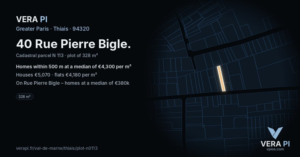 40 Rue Pierre Bigle, Thiais at night – the plot lit, the parcels around coloured by the prices near them