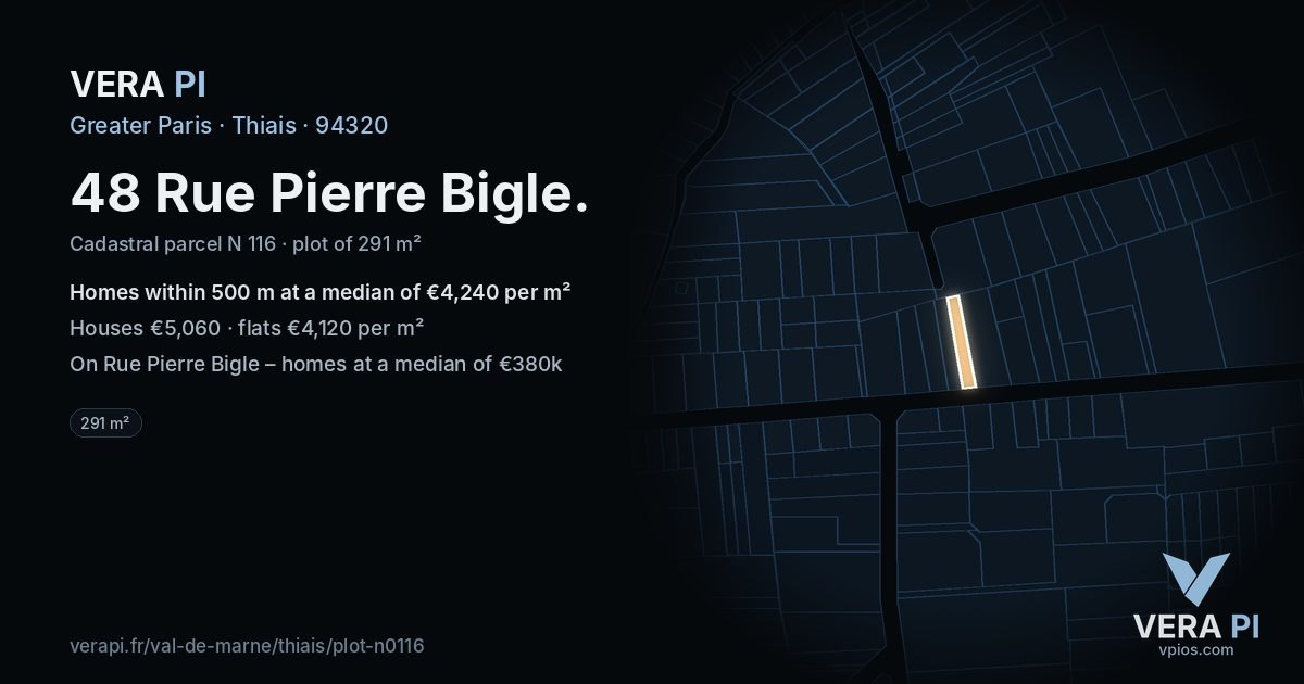 48 Rue Pierre Bigle, Thiais at night – the plot lit, the parcels around coloured by the prices near them