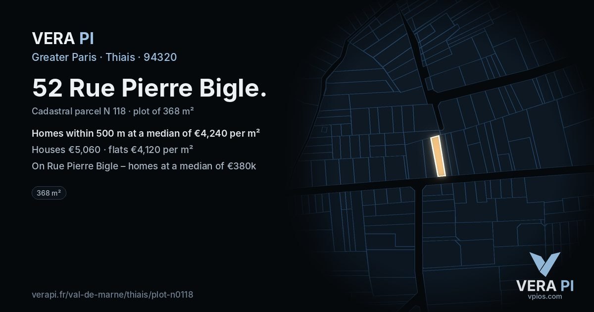 52 Rue Pierre Bigle, Thiais at night – the plot lit, the parcels around coloured by the prices near them