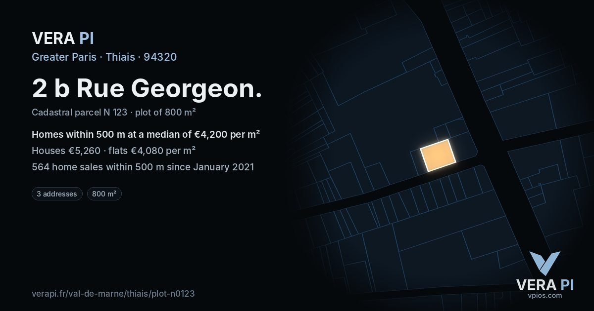 2 b Rue Georgeon, Thiais at night – the plot lit, the parcels around coloured by the prices near them