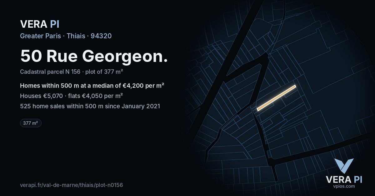 50 Rue Georgeon, Thiais at night – the plot lit, the parcels around coloured by the prices near them