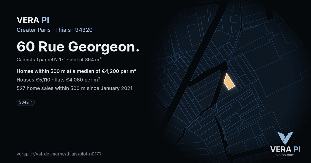 60 Rue Georgeon, Thiais at night – the plot lit, the parcels around coloured by the prices near them