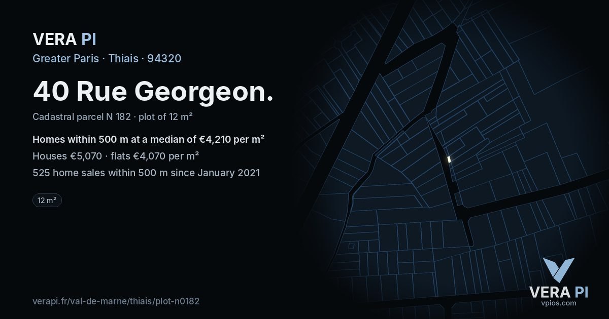 40 Rue Georgeon, Thiais at night – the plot lit, the parcels around coloured by the prices near them