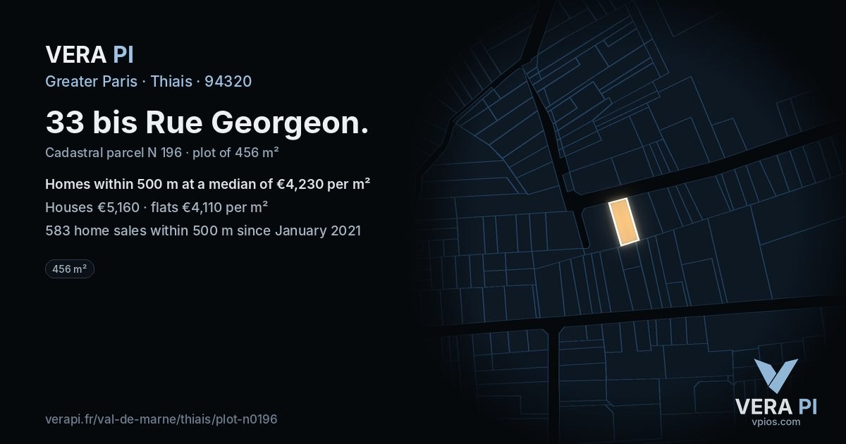 33 bis Rue Georgeon, Thiais at night – the plot lit, the parcels around coloured by the prices near them