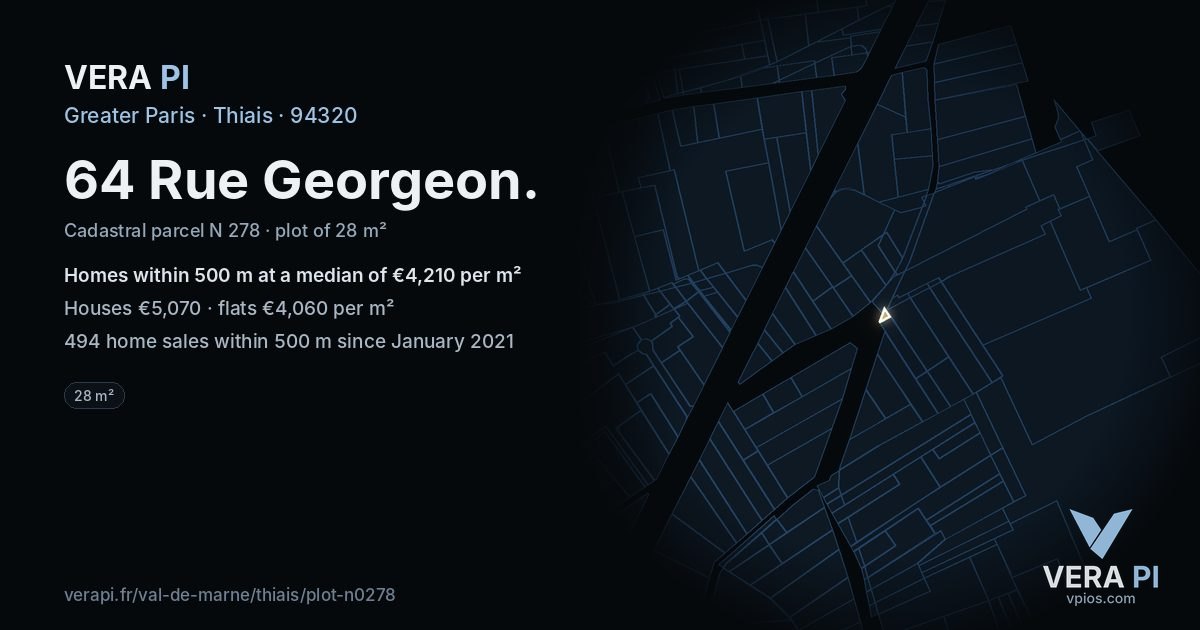 64 Rue Georgeon, Thiais at night – the plot lit, the parcels around coloured by the prices near them