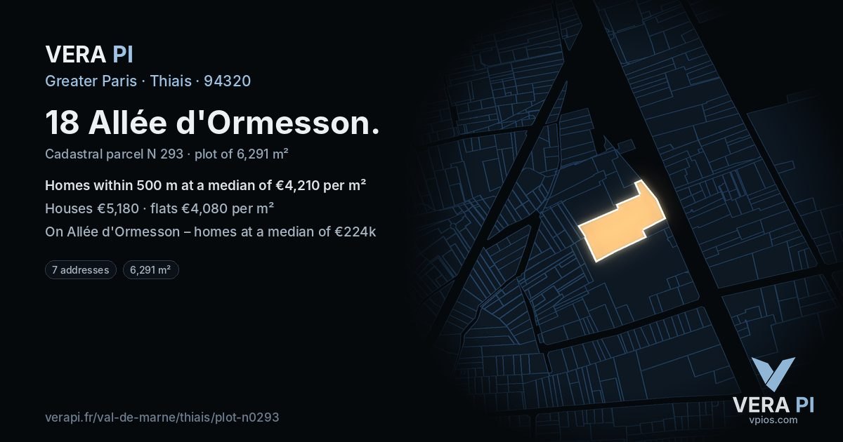 18 Allée d'Ormesson, Thiais at night – the plot lit, the parcels around coloured by the prices near them