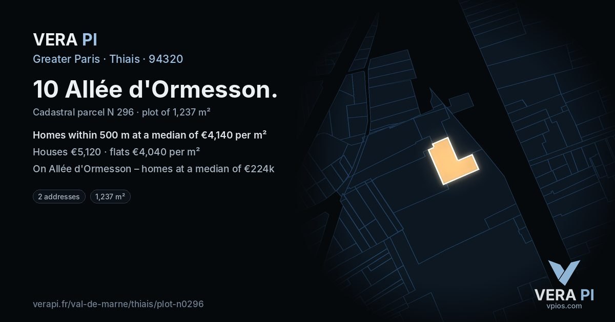 10 Allée d'Ormesson, Thiais at night – the plot lit, the parcels around coloured by the prices near them
