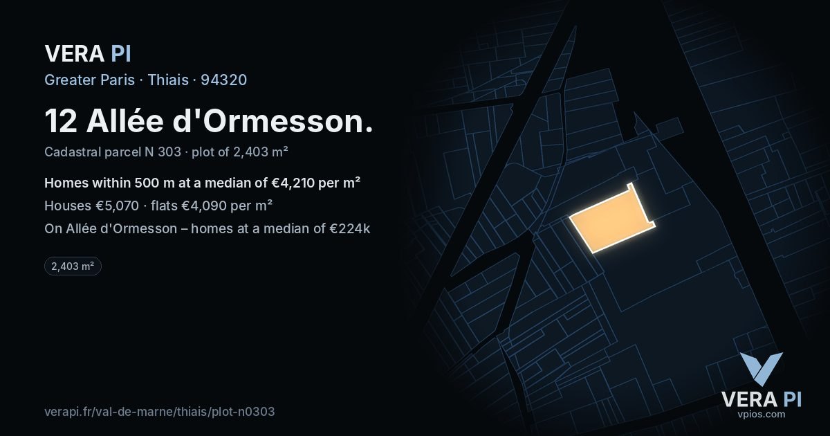 12 Allée d'Ormesson, Thiais at night – the plot lit, the parcels around coloured by the prices near them
