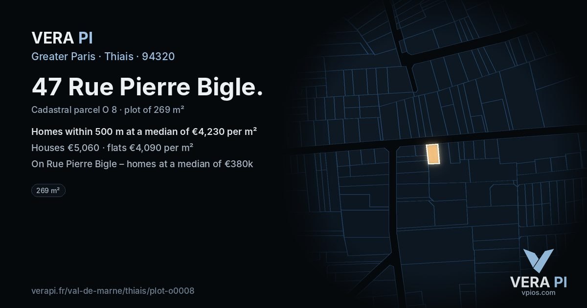 47 Rue Pierre Bigle, Thiais at night – the plot lit, the parcels around coloured by the prices near them