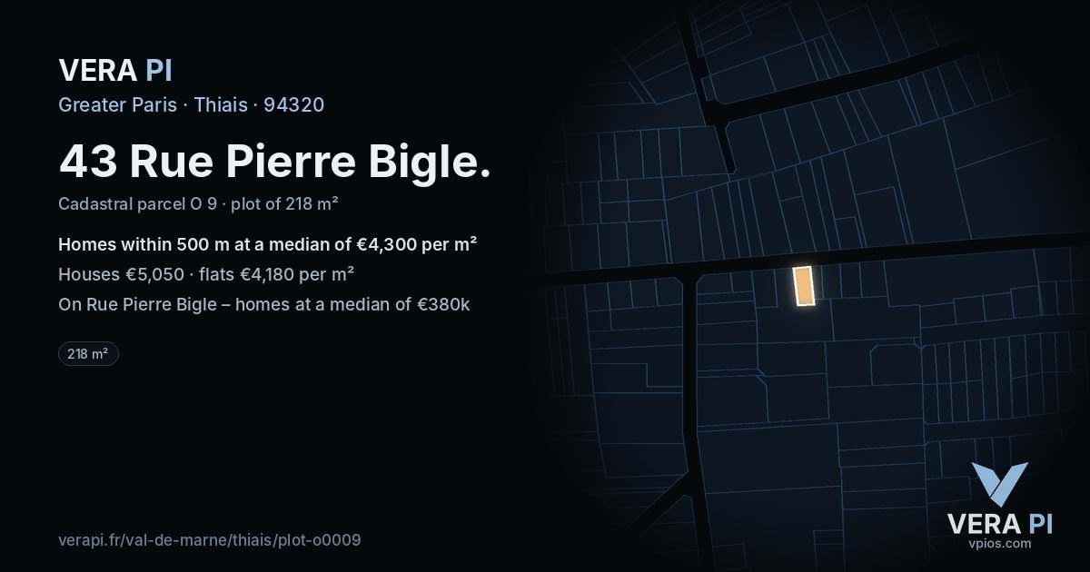 43 Rue Pierre Bigle, Thiais at night – the plot lit, the parcels around coloured by the prices near them