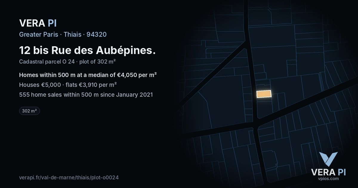 12 bis Rue des Aubépines, Thiais at night – the plot lit, the parcels around coloured by the prices near them