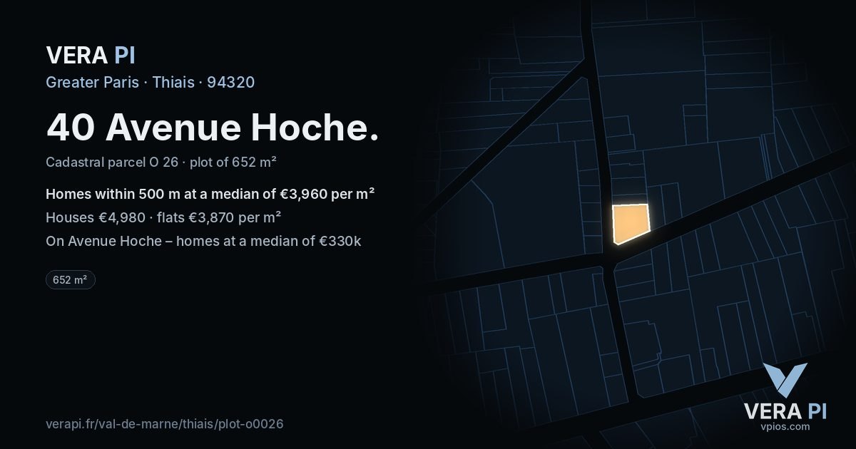 40 Avenue Hoche, Thiais at night – the plot lit, the parcels around coloured by the prices near them