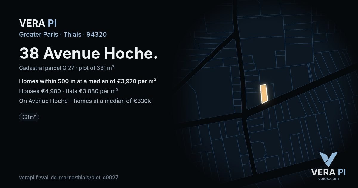 38 Avenue Hoche, Thiais at night – the plot lit, the parcels around coloured by the prices near them