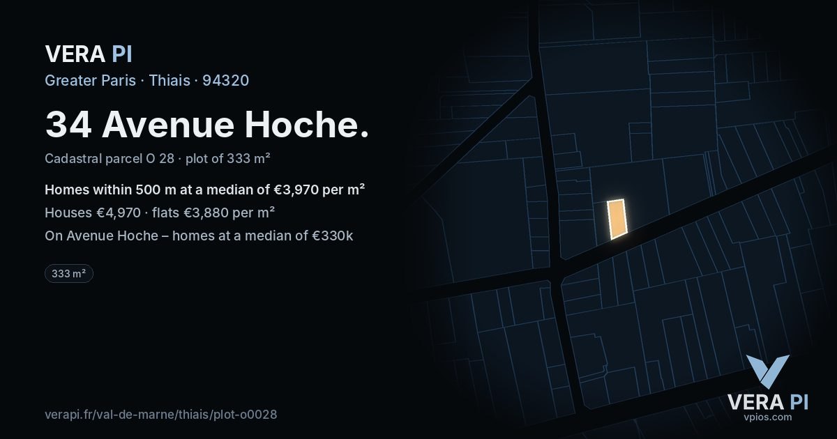 34 Avenue Hoche, Thiais at night – the plot lit, the parcels around coloured by the prices near them
