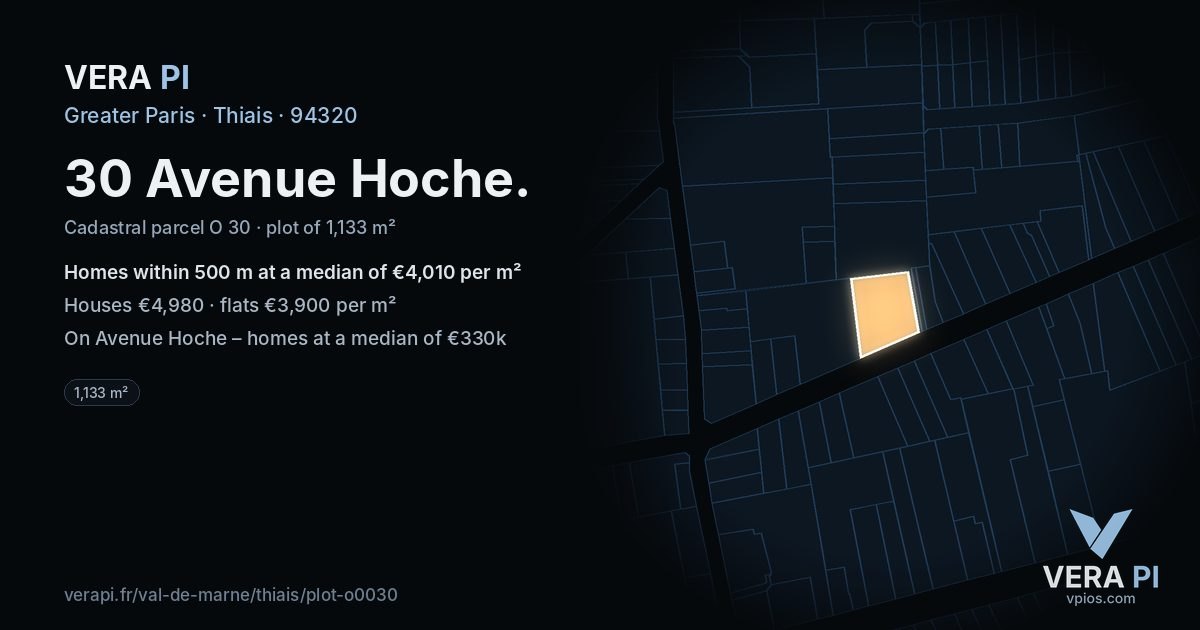 30 Avenue Hoche, Thiais at night – the plot lit, the parcels around coloured by the prices near them