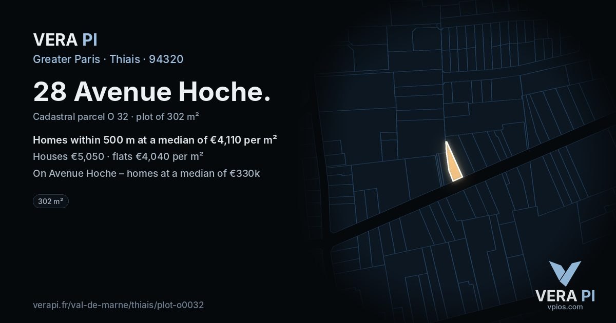 28 Avenue Hoche, Thiais at night – the plot lit, the parcels around coloured by the prices near them