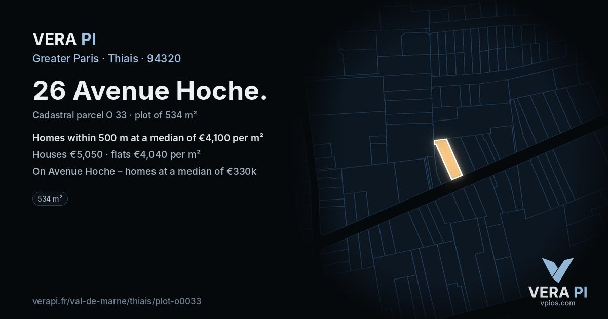 26 Avenue Hoche, Thiais at night – the plot lit, the parcels around coloured by the prices near them