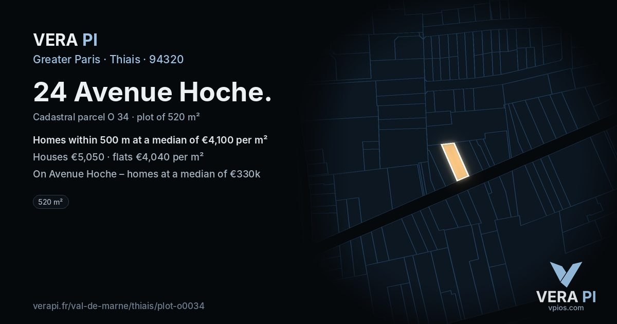 24 Avenue Hoche, Thiais at night – the plot lit, the parcels around coloured by the prices near them