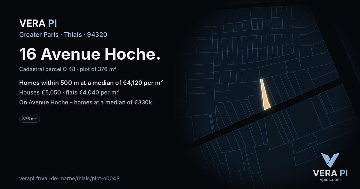 16 Avenue Hoche, Thiais at night – the plot lit, the parcels around coloured by the prices near them