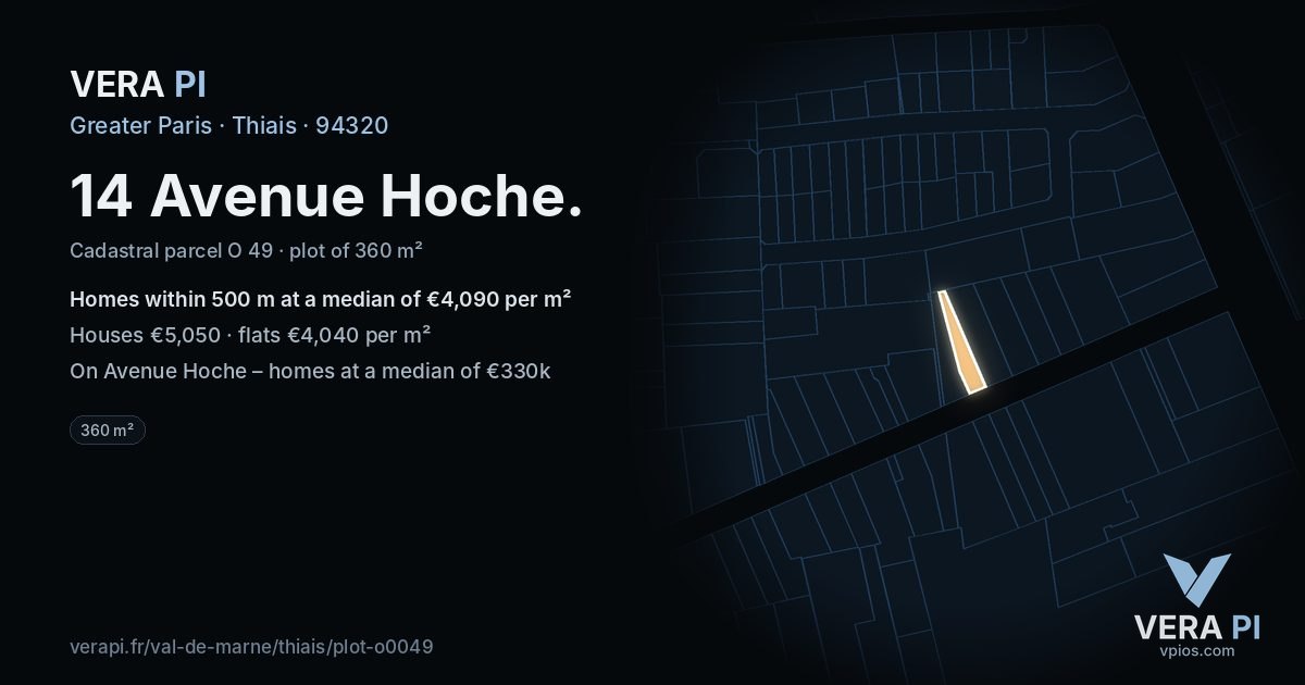 14 Avenue Hoche, Thiais at night – the plot lit, the parcels around coloured by the prices near them