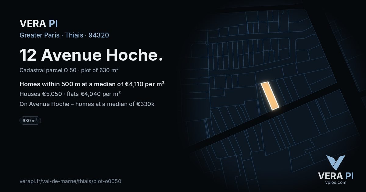 12 Avenue Hoche, Thiais at night – the plot lit, the parcels around coloured by the prices near them