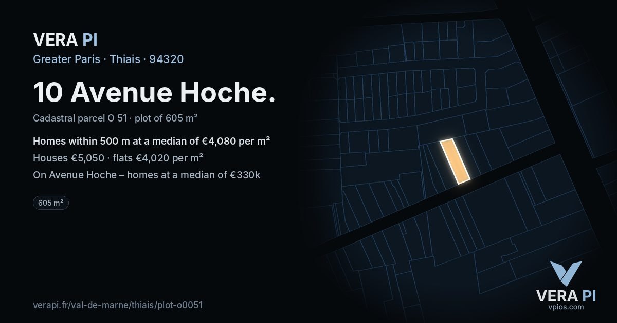 10 Avenue Hoche, Thiais at night – the plot lit, the parcels around coloured by the prices near them