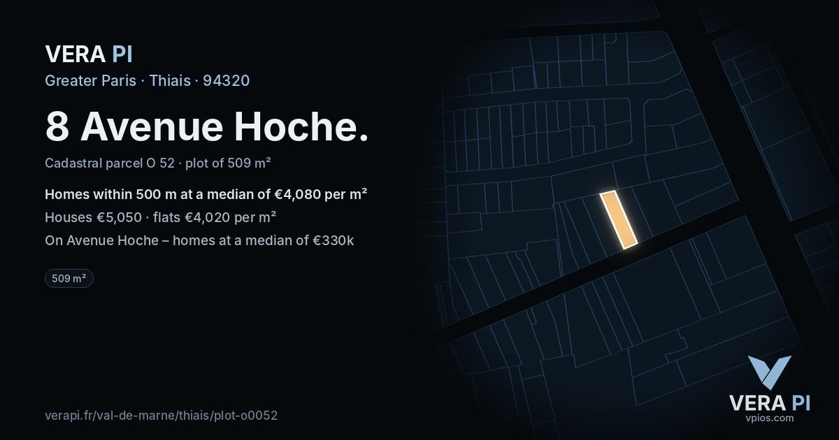 8 Avenue Hoche, Thiais at night – the plot lit, the parcels around coloured by the prices near them