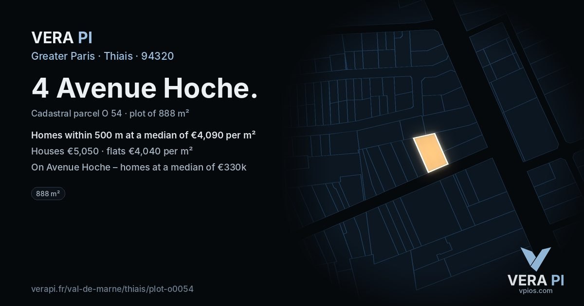 4 Avenue Hoche, Thiais at night – the plot lit, the parcels around coloured by the prices near them