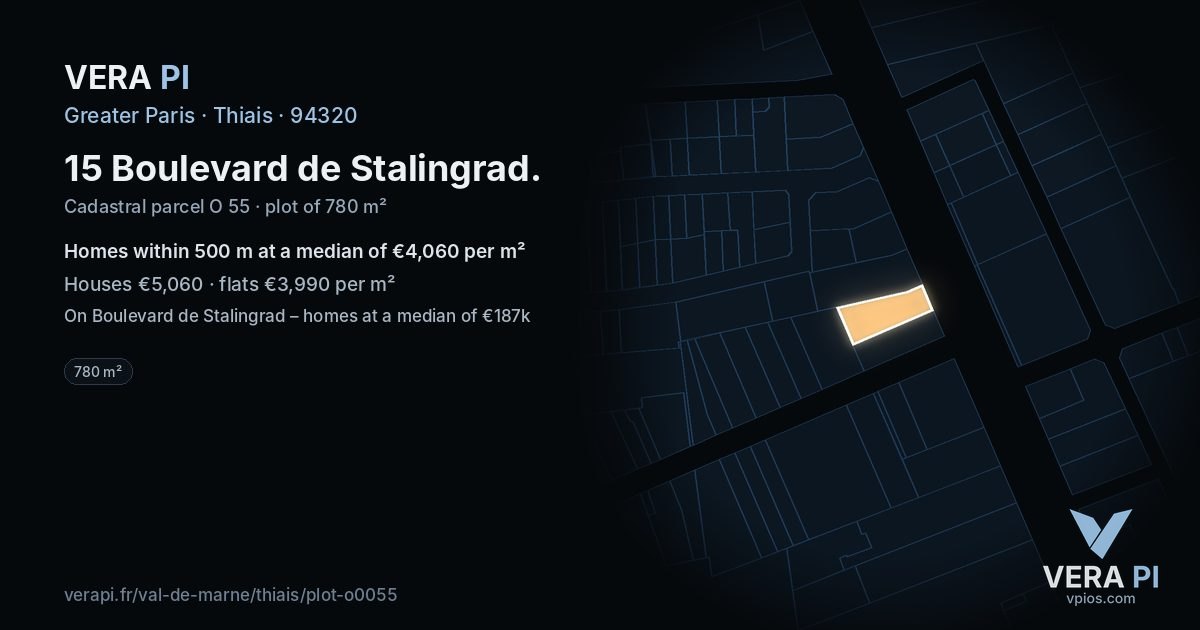 15 Boulevard de Stalingrad, Thiais at night – the plot lit, the parcels around coloured by the prices near them