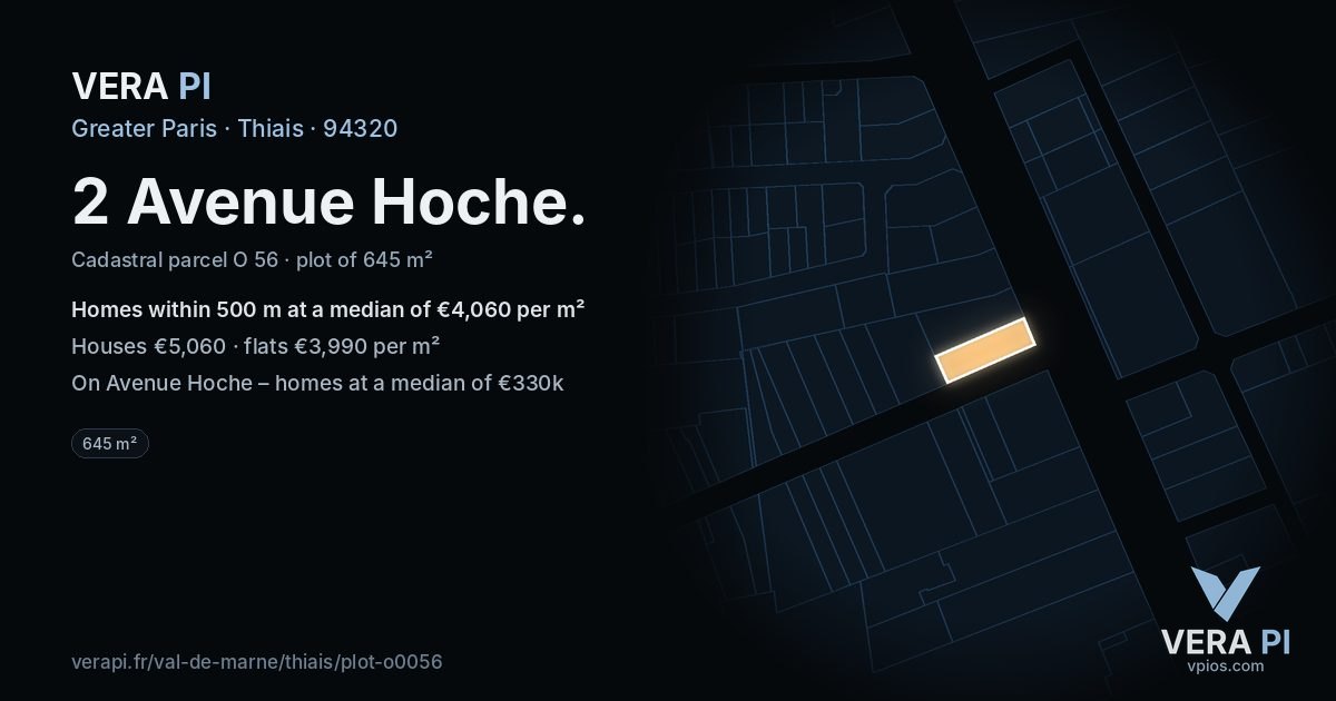 2 Avenue Hoche, Thiais at night – the plot lit, the parcels around coloured by the prices near them