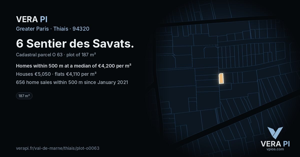 6 Sentier des Savats, Thiais at night – the plot lit, the parcels around coloured by the prices near them