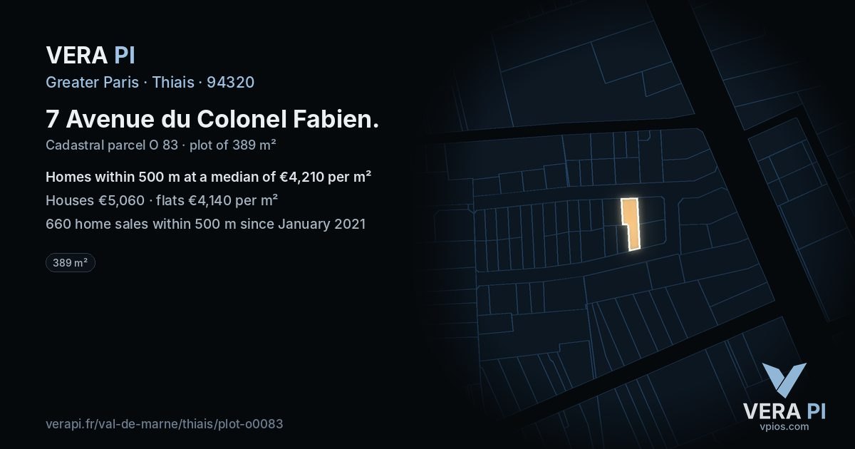 7 Avenue du Colonel Fabien, Thiais at night – the plot lit, the parcels around coloured by the prices near them