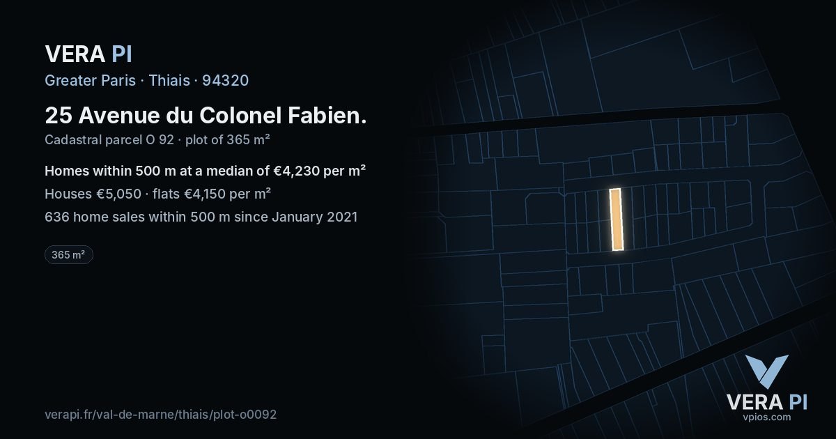 25 Avenue du Colonel Fabien, Thiais at night – the plot lit, the parcels around coloured by the prices near them