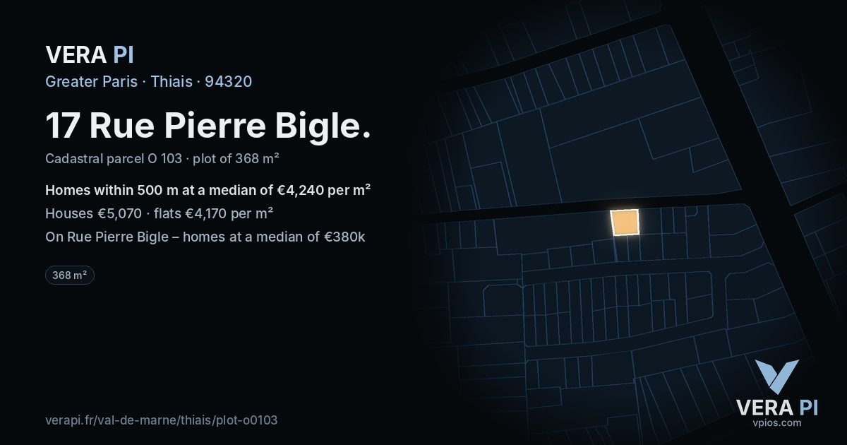 17 Rue Pierre Bigle, Thiais at night – the plot lit, the parcels around coloured by the prices near them