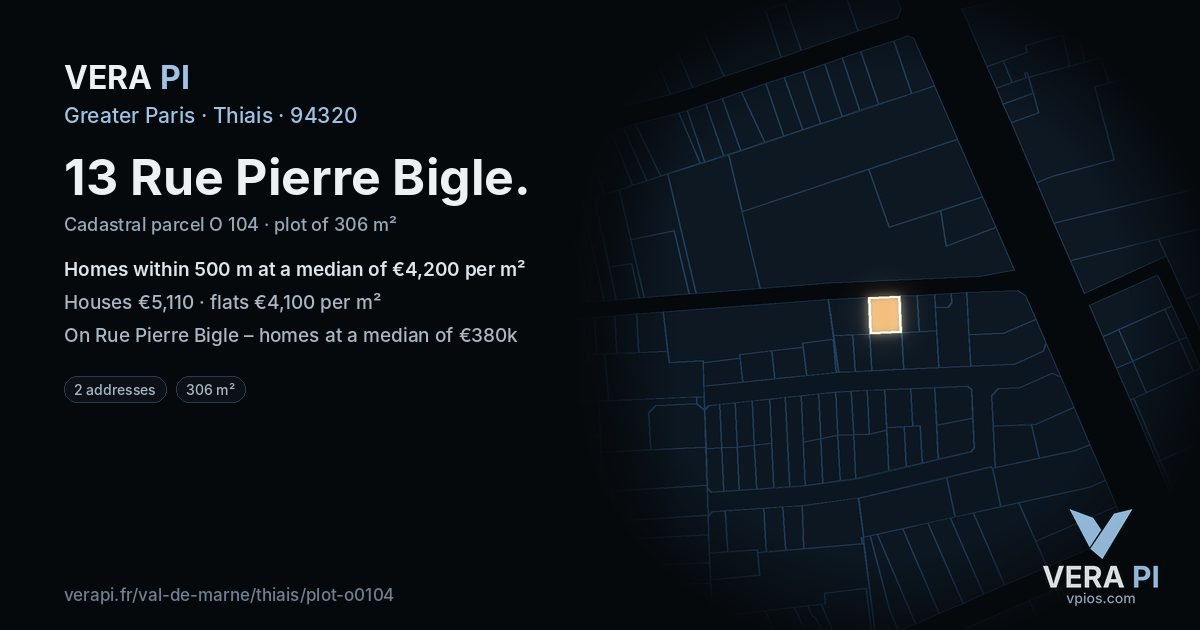 13 Rue Pierre Bigle, Thiais at night – the plot lit, the parcels around coloured by the prices near them