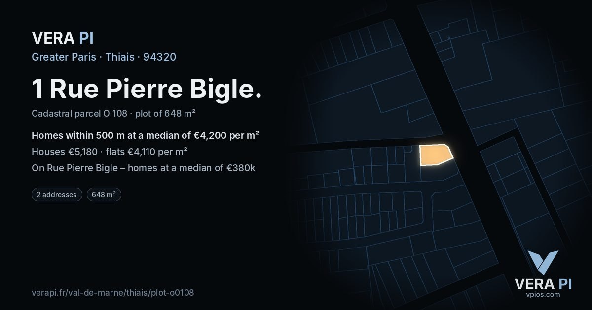 1 Rue Pierre Bigle, Thiais at night – the plot lit, the parcels around coloured by the prices near them