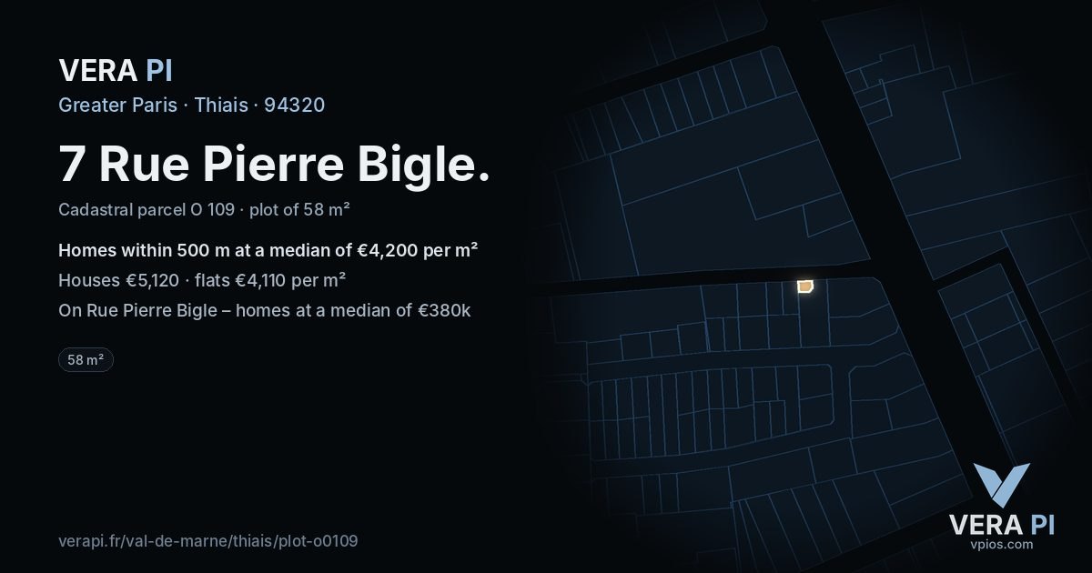7 Rue Pierre Bigle, Thiais at night – the plot lit, the parcels around coloured by the prices near them