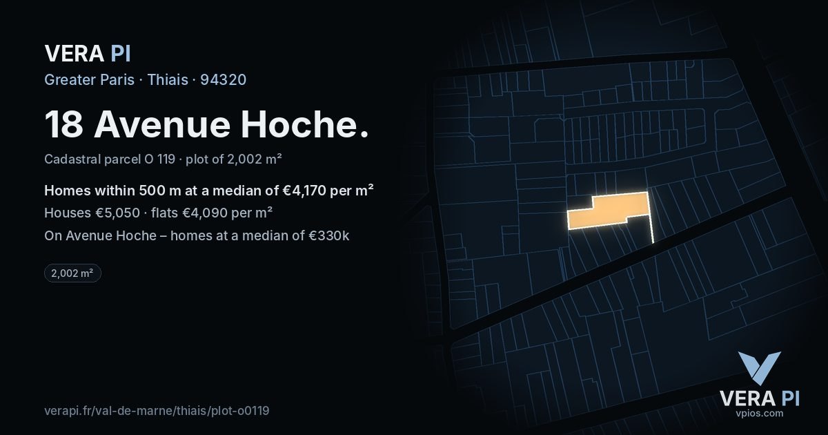 18 Avenue Hoche, Thiais at night – the plot lit, the parcels around coloured by the prices near them