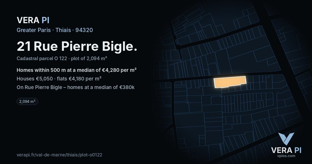 21 Rue Pierre Bigle, Thiais at night – the plot lit, the parcels around coloured by the prices near them