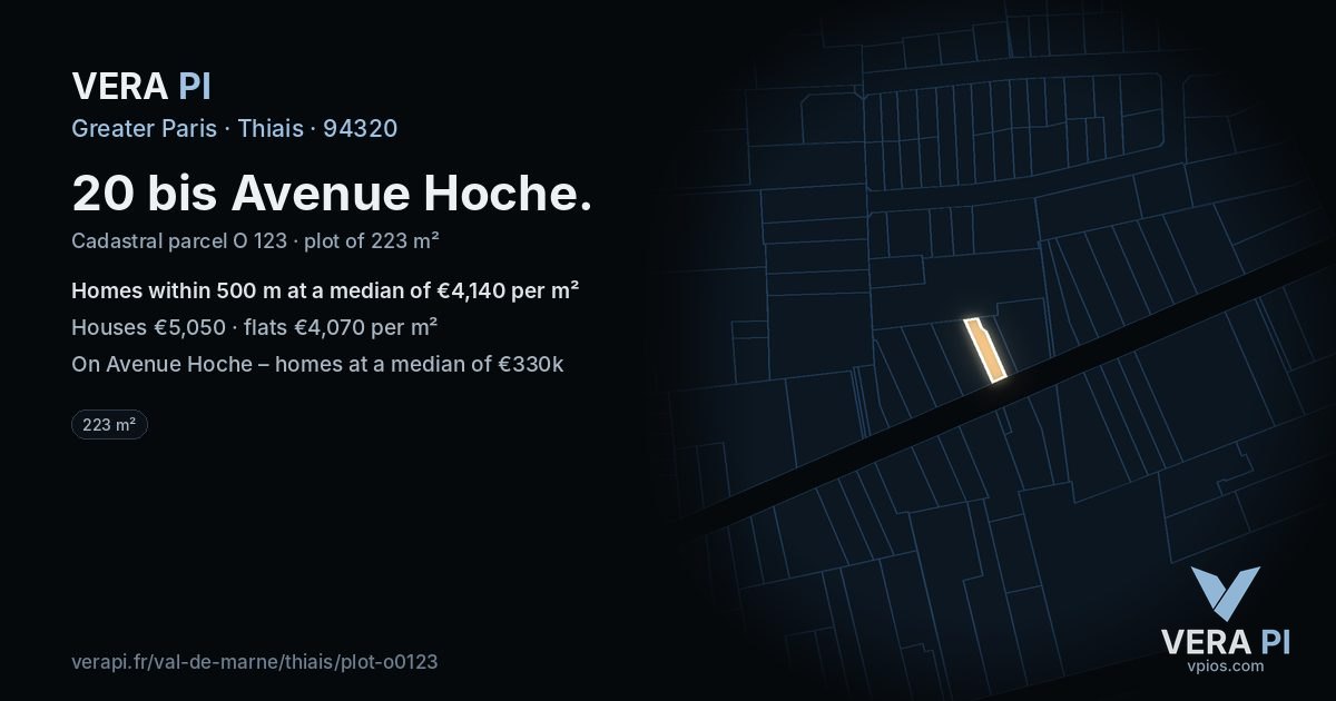 20 bis Avenue Hoche, Thiais at night – the plot lit, the parcels around coloured by the prices near them