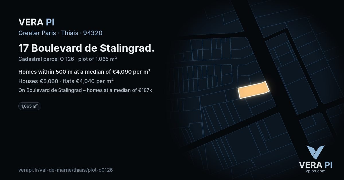 17 Boulevard de Stalingrad, Thiais at night – the plot lit, the parcels around coloured by the prices near them