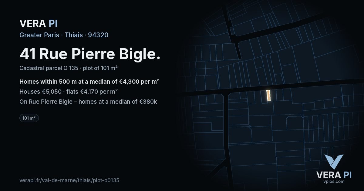 41 Rue Pierre Bigle, Thiais at night – the plot lit, the parcels around coloured by the prices near them
