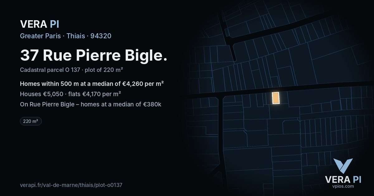 37 Rue Pierre Bigle, Thiais at night – the plot lit, the parcels around coloured by the prices near them