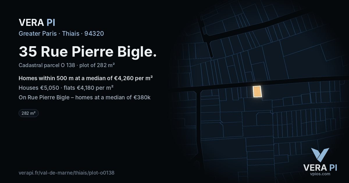 35 Rue Pierre Bigle, Thiais at night – the plot lit, the parcels around coloured by the prices near them