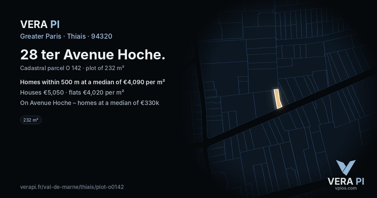 28 ter Avenue Hoche, Thiais at night – the plot lit, the parcels around coloured by the prices near them