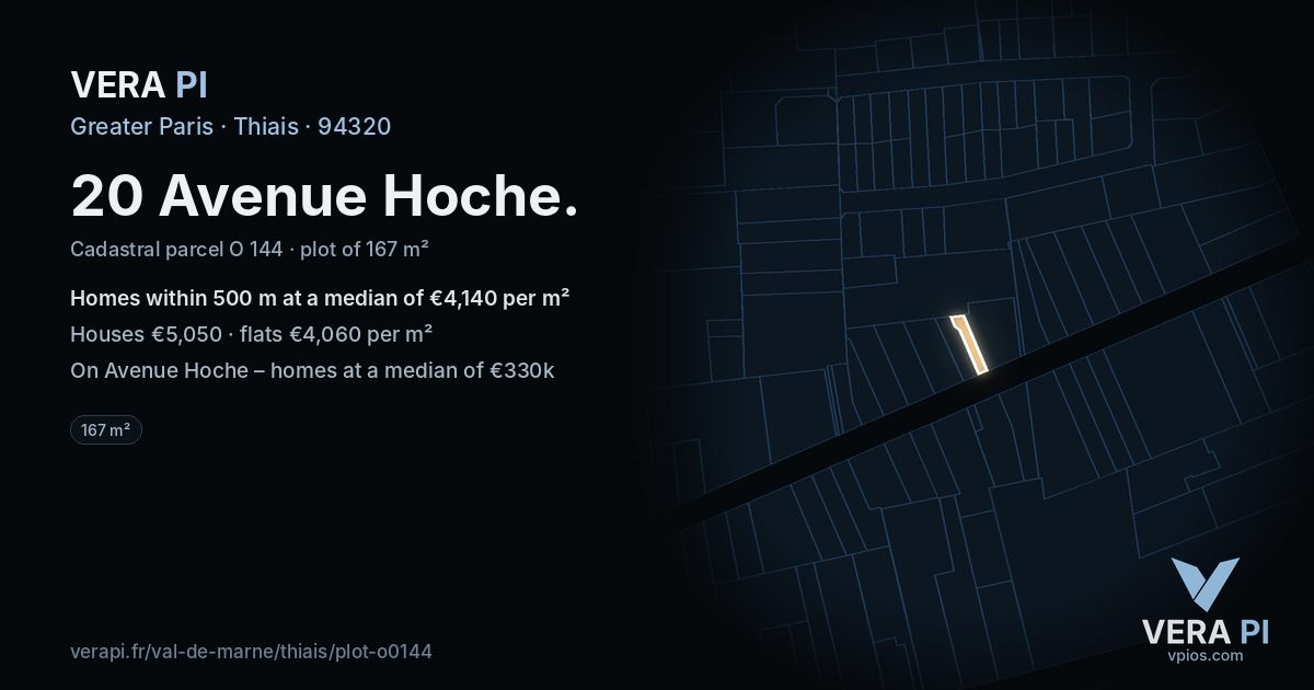 20 Avenue Hoche, Thiais at night – the plot lit, the parcels around coloured by the prices near them