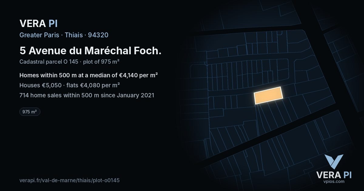 5 Avenue du Maréchal Foch, Thiais at night – the plot lit, the parcels around coloured by the prices near them